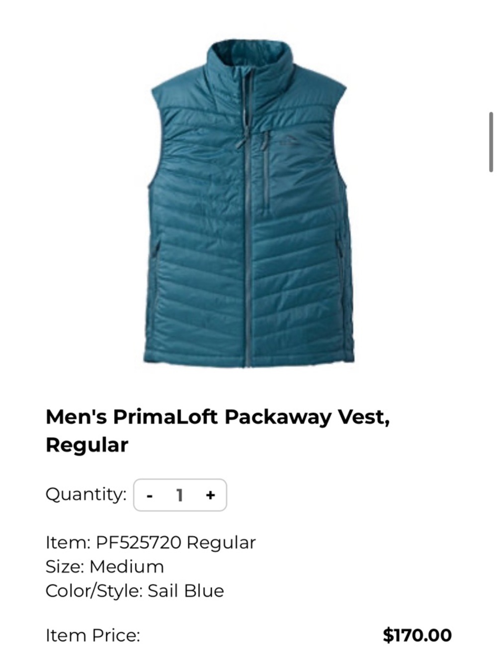 LLbean Men's PrimaLoft Packaway Vest - new spring 2026 retail:$170
